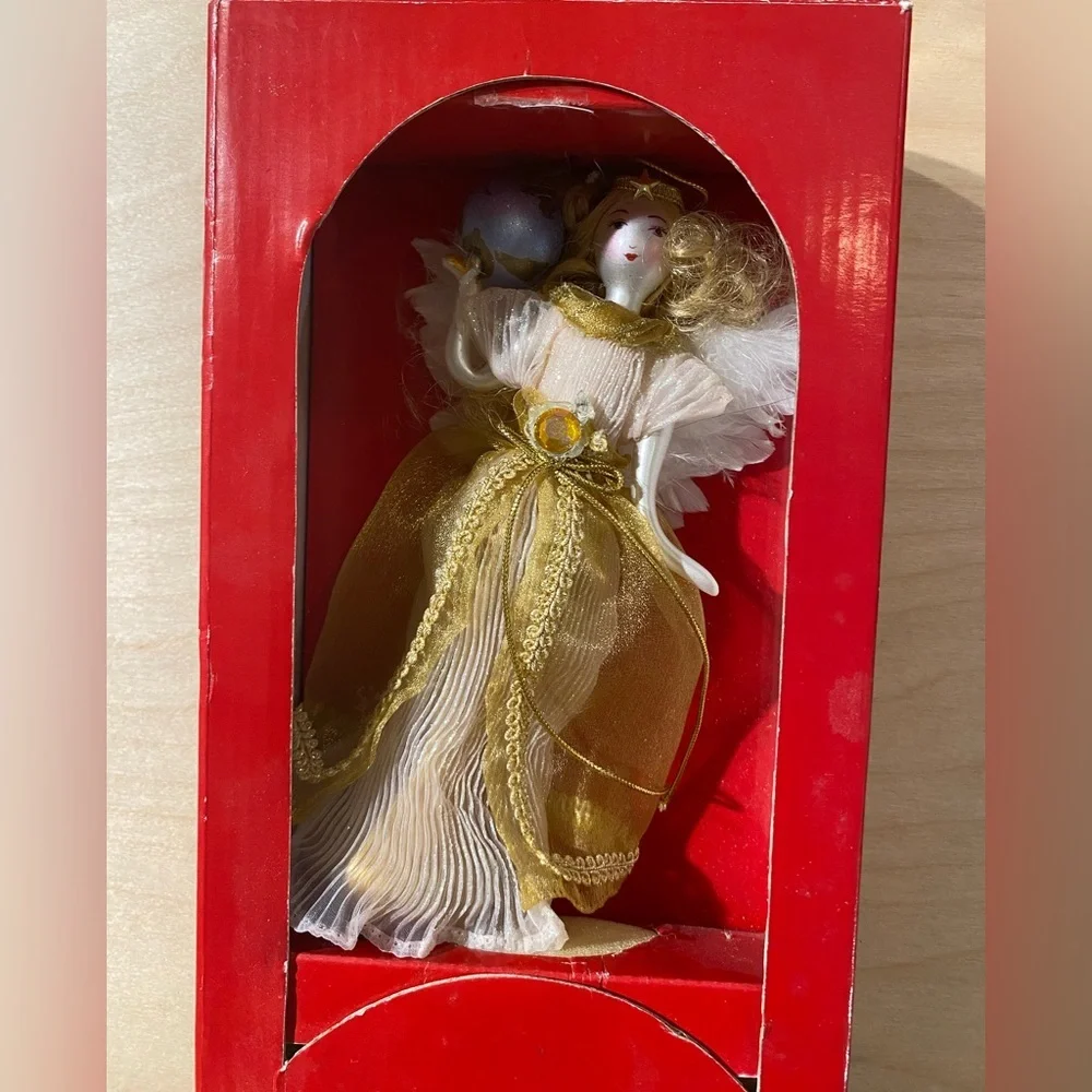 Elegant Blown Glass Gold and White Holiday Angel Figurine (PS)